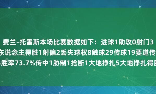 费兰-托雷斯本场比赛数据如下：进球1助攻0射门3射正1过东说念主1过东说念主得胜1射偏2丢失球权8触球29传球19要道传球1传球得胜率73.7%传中1胁制1抢断1大地挣扎5大地挣扎得胜3被犯规1被过2    体育赛事直播